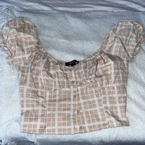 Trendy Beige Checkered Women Top